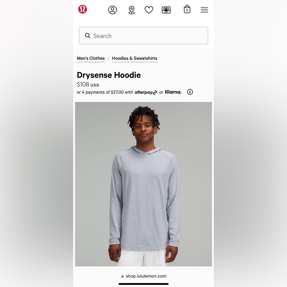 SOLD: Lululemon Men’s Drysense Hoodie in Heather Chambray (small)
